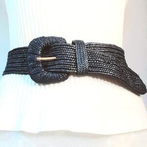 Womens Woven Elastic Saphire Blue Wide Width Belt Medium Waist